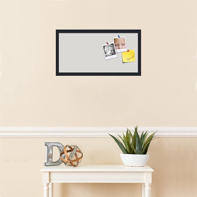 PinPix 24x12 Inch Cork Bulletin Board. This Decorative Framed Pin Board Comes with Light Stone Design and a Satin Black Frame. Ideal for Home Office Decor or Message Board (PinPix-1809)