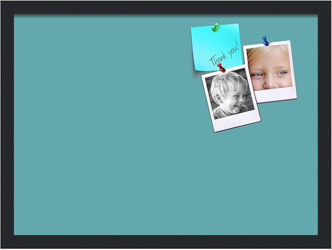 PinPix 22x16 Inch Cork Bulletin Board. This Decorative Framed Pin Board Comes with Aqua Pastel Design and a Satin Black Frame. Ideal for Home Office Decor or Message Board (PinPix-1806)