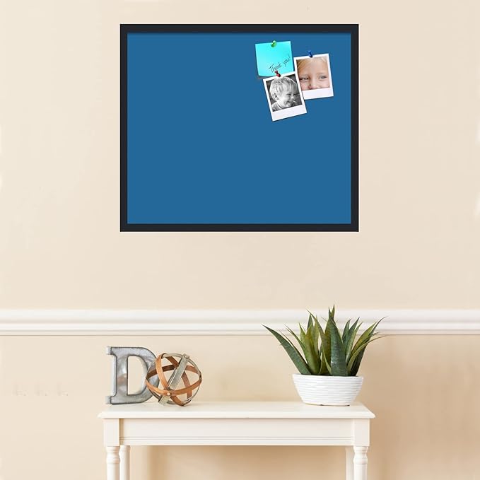PinPix 28x24 Inch Cork Bulletin Board. This Decorative Framed Pin Board Comes with Navy Pastel Design and a Satin Black Frame. Ideal for Home Office Decor or Message Board (PinPix-1811)
