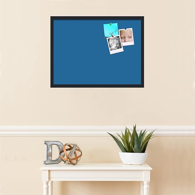 PinPix 27x20 Inch Cork Bulletin Board. This Decorative Framed Pin Board Comes with Navy Pastel Design and a Satin Black Frame. Ideal for Home Office Decor or Message Board (PinPix-1811)