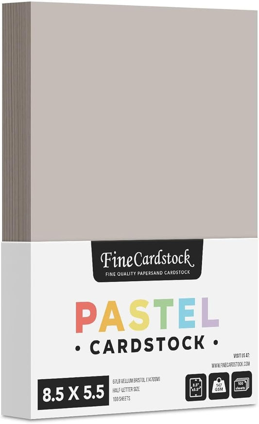 Half Letter Size, 8.5" x 5.5" Pastel Color Cardstock Paper for Arts and Crafts, Scrapbooking, Stationery Printing | Medium Weight 67lb Vellum Bristol (147gsm) Card Stock | 100 Sheets per Pack | Gray
