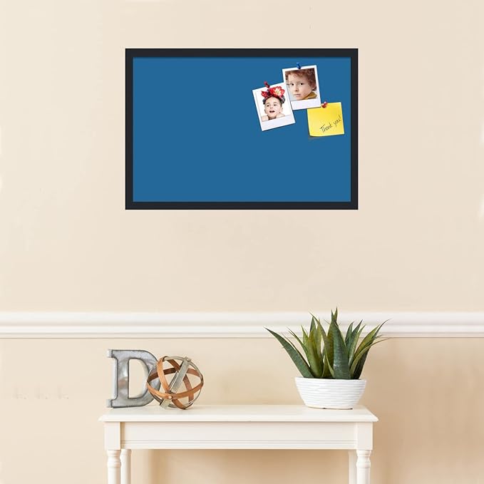 PinPix 27x18 Inch Cork Bulletin Board. This Decorative Framed Pin Board Comes with Navy Pastel Design and a Satin Black Frame. Ideal for Home Office Decor or Message Board (PinPix-1811)