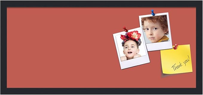 PinPix 28x12 Inch Cork Bulletin Board. This Decorative Framed Pin Board Comes with Crimson Pastel Design and a Satin Black Frame. Ideal for Home Office Decor or Message Board (PinPix-1807)