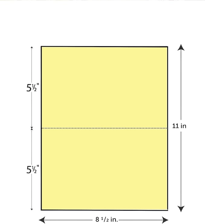 Limited Papers (TM) 8.5x11 Perforated Paper, 20/50 Pound, 75 GSM, Variety of Perforation Sizes and Colors, for Forms, Tickets, Postcards, Business Cards. (Canary, 2 up - horizontal 5.5”)
