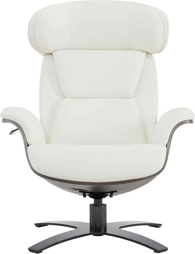 CHITA Genuine Leather Reclining Swivel Chair with Adjustable Headrest and Ottoman for Living Room, White