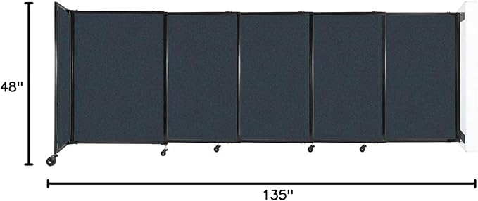 Wall-Mounted Sliding StraightWall Room Divider | Adjustable Widths | Locking Wheels | Room Separator | Up to 11'3" Wide x 4' Tall Blue Spruce Fabric Panels