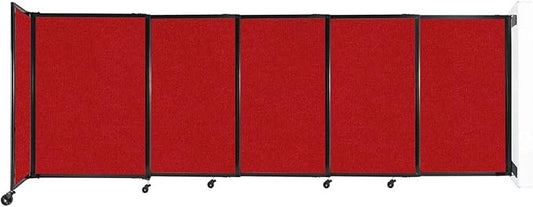 Wall-Mounted Sliding StraightWall Room Divider | Adjustable Widths | Locking Wheels | Room Separator | Up to 11'3" Wide x 4' Tall Red Fabric Panels