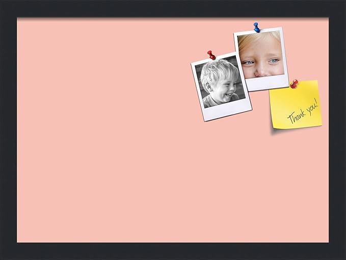 PinPix 18x13 Inch Cork Bulletin Board. This Decorative Framed Pin Board Comes with Pink Pastel Design and a Satin Black Frame. Ideal for Home Office Decor or Message Board (PinPix-1813)