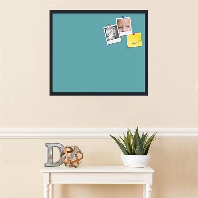 PinPix 28x24 Inch Cork Bulletin Board. This Decorative Framed Pin Board Comes with Aqua Pastel Design and a Satin Black Frame. Ideal for Home Office Decor or Message Board (PinPix-1806)