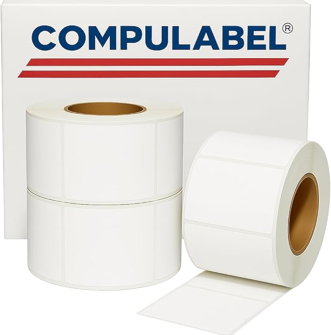 Compulabel 4" x 6" Direct Thermal Labels, White, 3" Core, Perforated, Permanent Adhesive, 3 Rolls, 1000 Labels per roll, 3000 Total