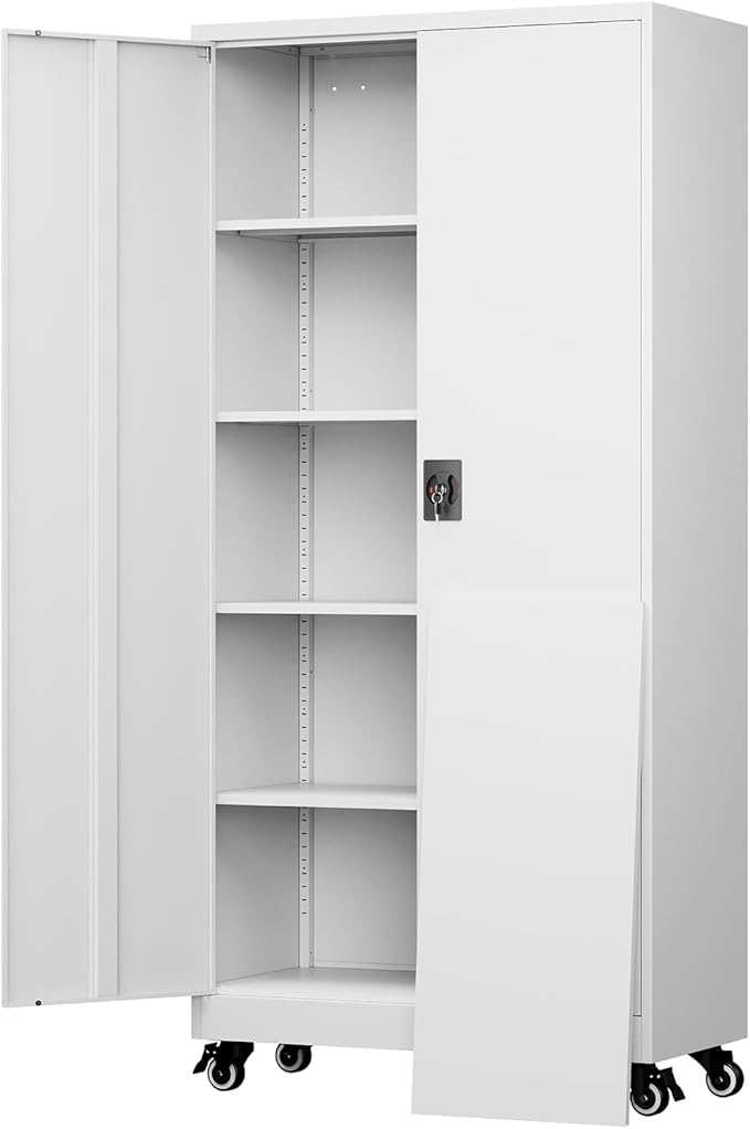 Yizosh Metal Garage Storage Cabinet with Locking Doors and Adjustable Shelves,- 75" Rolling Steel Tool Cabinet for Home Office,Garage,Warehouse