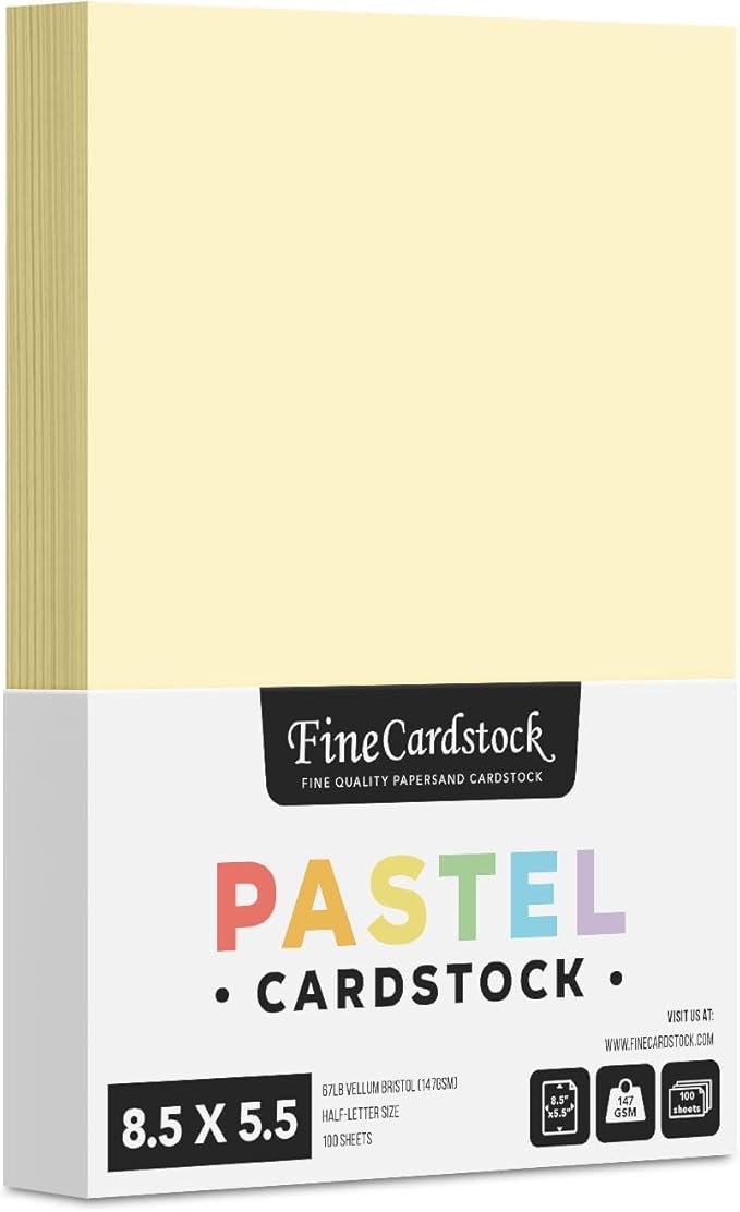 Half Letter Size, 8.5" x 5.5" Pastel Color Cardstock Paper for Arts and Crafts, Scrapbooking, Stationery Printing | Medium Weight 67lb Vellum Bristol (147gsm) Card Stock | 100 Sheets per Pack | Ivory
