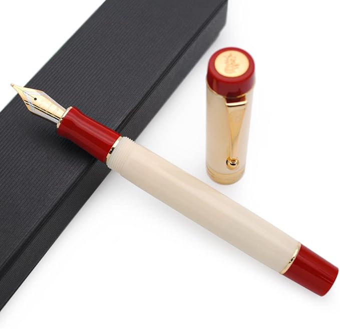 JINHAO 100 Fountain Pen with Ink Converter (Medium Nib 0.7mm, White & Red)