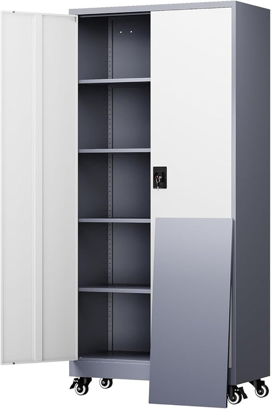Yizosh Metal Garage Storage Cabinet with Locking Doors and Adjustable Shelves,- 75" Rolling Steel Tool Cabinet for Home Office,Garage,Warehouse