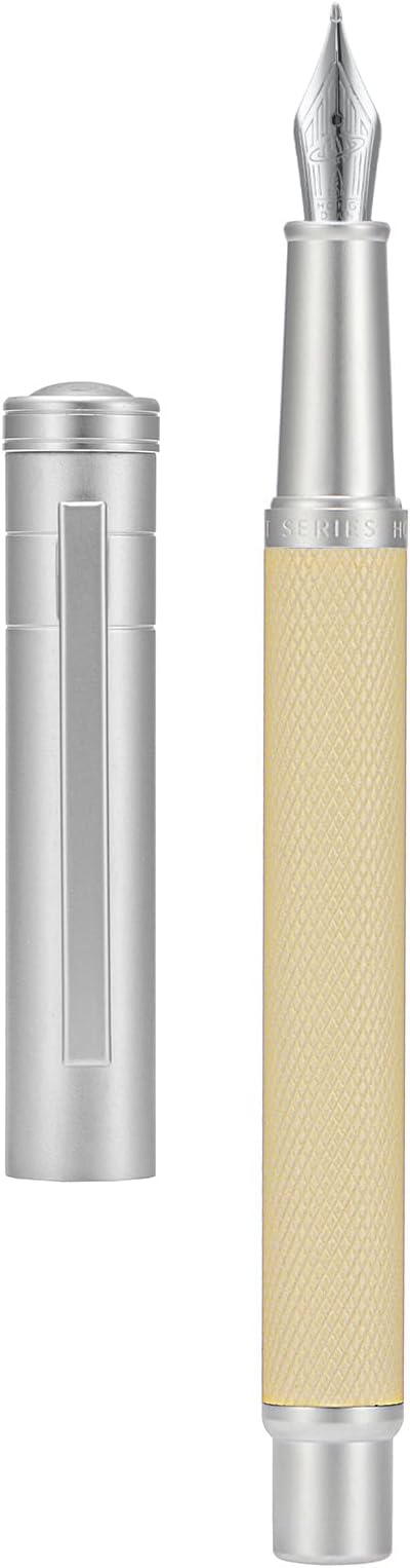 Hongdian White Forest Fountain Pen Blade Nib Classic Design Calligraphy Pen with Converter and Metal Pen Case Set