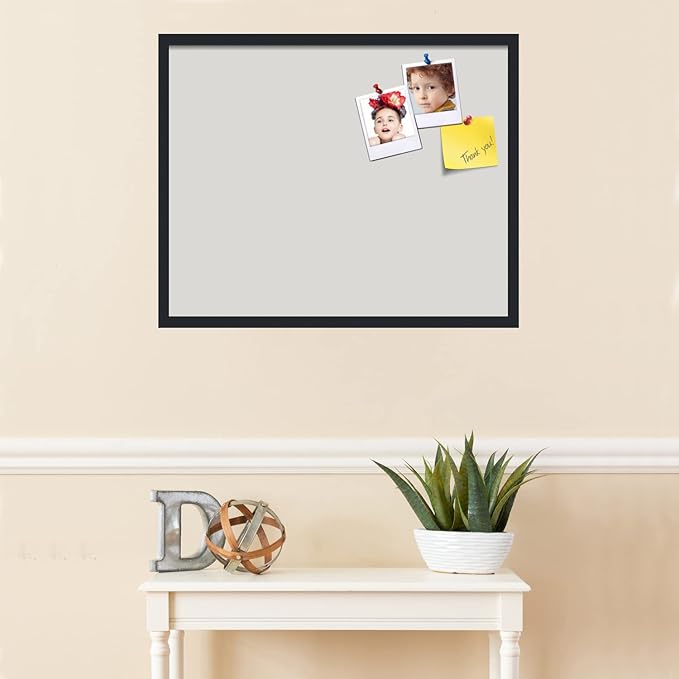 PinPix 30x24 Inch Cork Bulletin Board. This Decorative Framed Pin Board Comes with Light Stone Design and a Satin Black Frame. Ideal for Home Office Decor or Message Board (PinPix-1809)