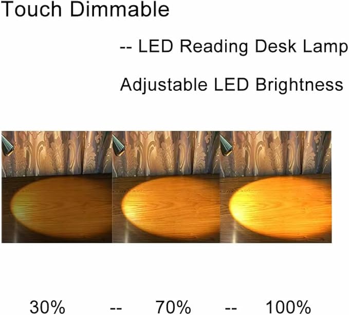 HomeFocus Desk Lamp,Bedside Table Lamp,Dimmable Task Light,Flexible Gooseneck Lamp,3-Touch Brightness & Eye-Caring Reading Light,LED Desk Lamp for Home,College Dorm,Reading,Metal,(Gold).