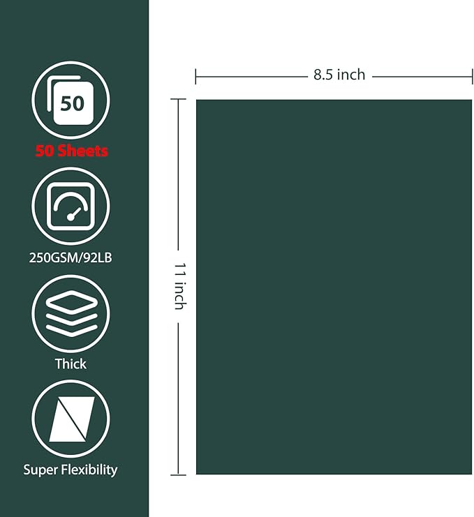 OcePor 50 Sheets Dark Green Cardstock Paper, Colored Printer Paper 8.5 x 11, Thick Construction for Cards Making, Scrapbook，Office Printing, Invitations, Certificates，DIY Crafting 92 lb/250gsm