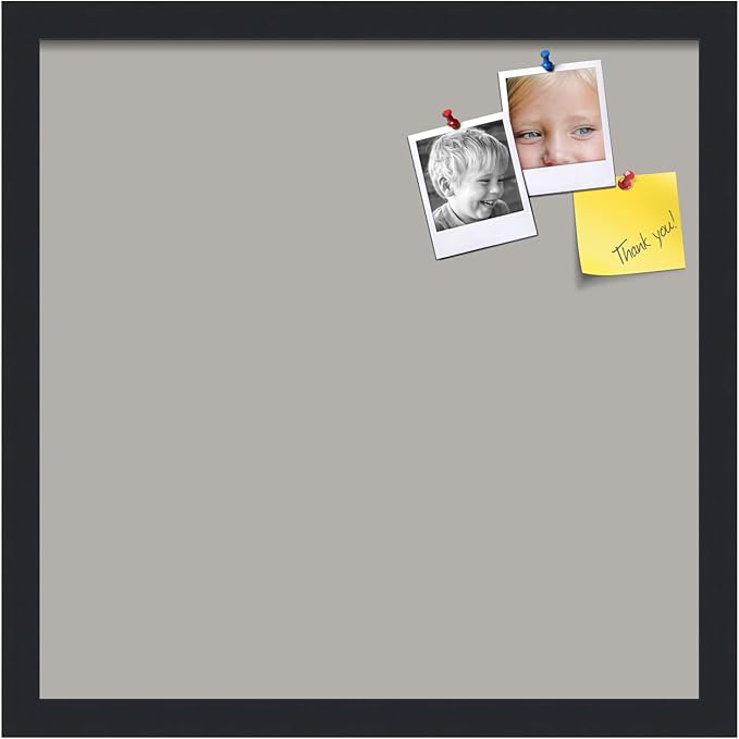 PinPix 17x17 Inch Cork Bulletin Board. This Decorative Framed Pin Board Comes with Dark Stone Design and a Satin Black Frame. Ideal for Home Office Decor or Message Board (PinPix-1808)