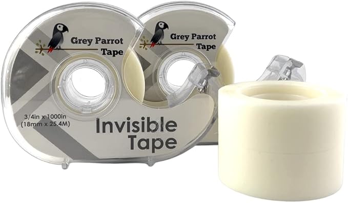 Greyparrot Office Tape Clear Refill Rolls + Dispenser(8 Pack),(3/4” X 1000in/pack). for Craft Jobs, Gift Wrapping, Office Work Glossy Finish, Refillable (8000 inch/Total(Matte)