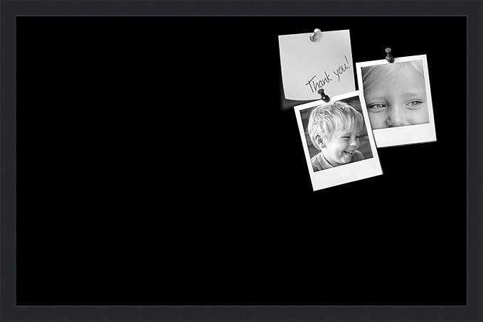 PinPix 28x18 Inch Cork Bulletin Board. This Decorative Framed Pin Board Comes with Solid Black Design and a Satin Black Frame. Ideal for Home Office Decor or Message Board (PinPix-622)