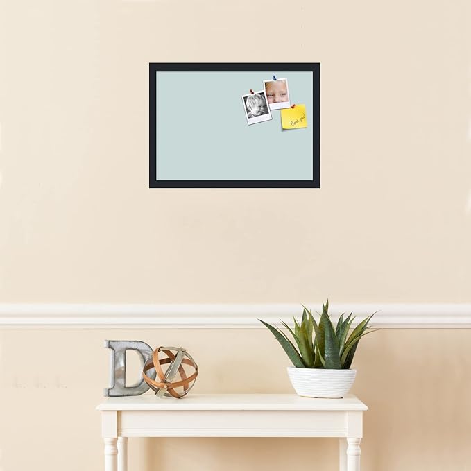 PinPix 20x14 Inch Cork Bulletin Board. This Decorative Framed Pin Board Comes with Soft Blue Design and a Satin Black Frame. Ideal for Home Office Decor or Message Board (PinPix-1814)