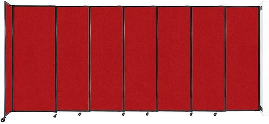 Wall-Mounted Sliding StraightWall Room Divider | Adjustable Widths | Locking Wheels | Room Separator | Up to 15'6" Wide x 6'10" Tall Red Fabric Panels