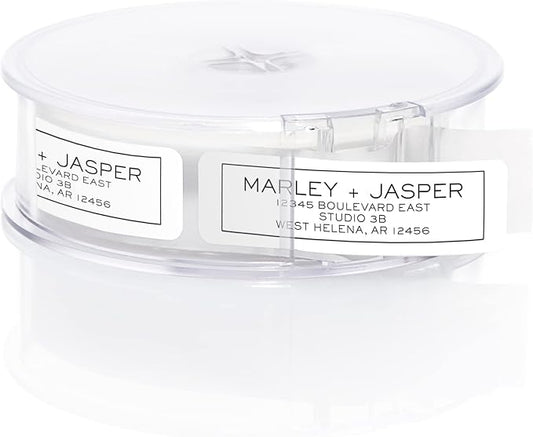 Simple Modern Outline Rolled Address Labels/Roll of 250 Square Box Personalized Address Labels/Designer Return Address Stickers in Elegant Plastic Dispenser