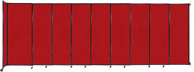 Wall-Mounted Sliding StraightWall Room Divider | Adjustable Widths | Locking Wheels | Room Separator | Up to 19'9" Wide x 6'10" Tall Red Fabric Panels