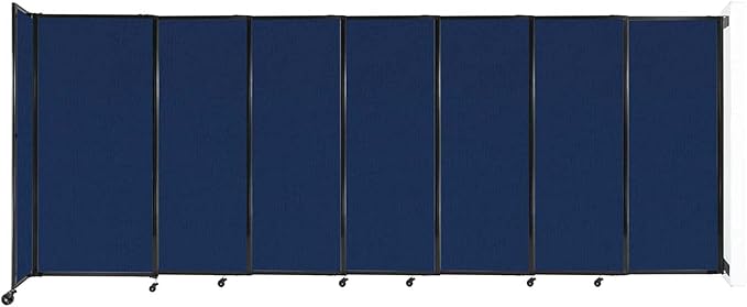 Wall-Mounted Sliding StraightWall Room Divider | Adjustable Widths | Locking Wheels | Room Separator | Up to 15'6" Wide x 6' Tall Navy Blue Fabric Panels