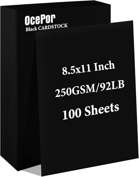 OcePor 100 Sheets Black Cardstock 8.5” x 11”, 92lb/250gsm Black Card Stock, Thick Card Stock Paper, Heavy Cardstock Paper for Printer, Resume, Scrapbooks, Art, Crafts, Business Cards