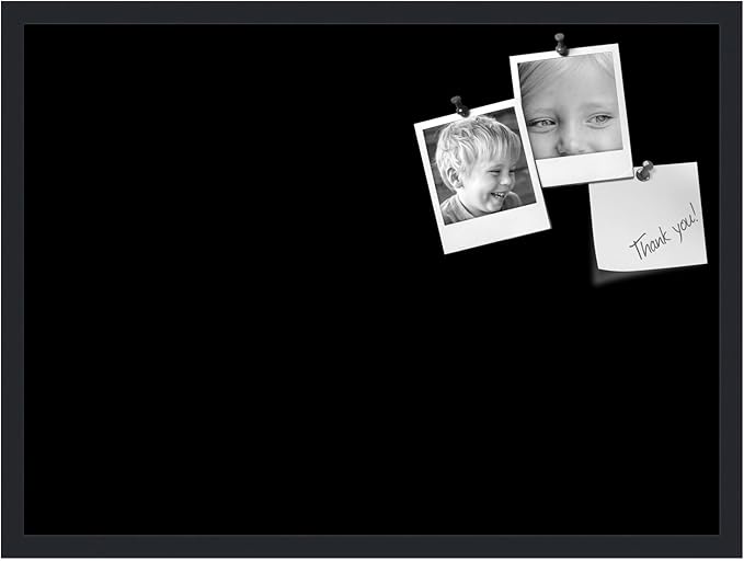 PinPix 30x22 Inch Cork Bulletin Board. This Decorative Framed Pin Board Comes with Solid Black Design and a Satin Black Frame. Ideal for Home Office Decor or Message Board (PinPix-622)