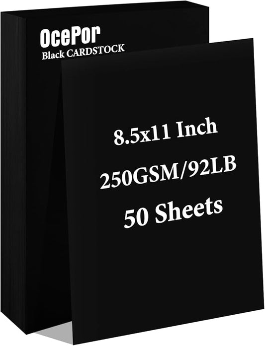 OcePor 50 Sheets Black Cardstock 8.5” x 11”, 92lb/250gsm Black Card Stock, Thick Card Stock Paper, Heavy Cardstock Paper for Printer, Resume, Scrapbooks, Art, Crafts, Business Cards