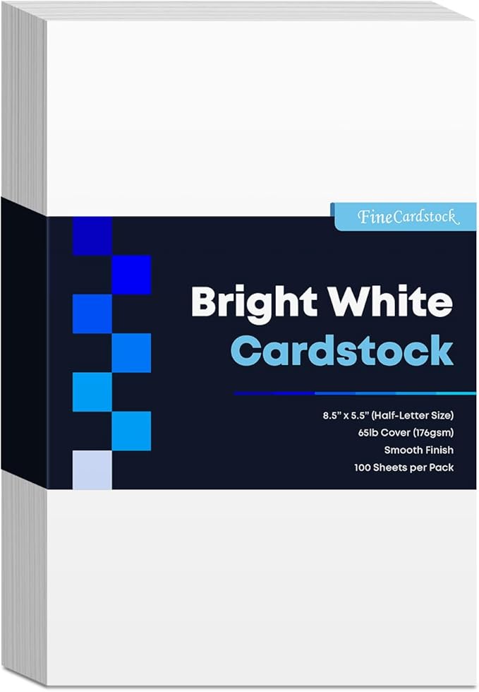 Half Letter Size Cardstock – Great for Business Documents, Letters, Arts, Prints and Crafts, Printing and Writing | 8.5” x 5.5” | Bright White 65lb Cover (176gsm) Card Stock | 100 Sheets per Pack