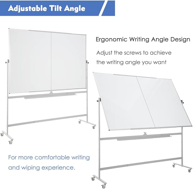 FORTUNO Large Magnetic Mobile Whiteboard 72"x48", Rolling Double Sided Stand Whiteboard on Wheels, Reversible Adjustable Height/Angle Dry Erase Board 6' x 4' Easel White Board for Office Classroom
