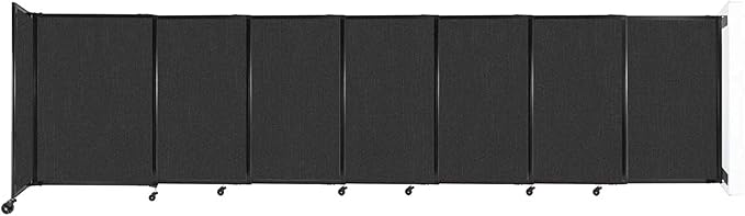 Wall-Mounted Sliding StraightWall Room Divider | Adjustable Widths | Locking Wheels | Room Separator | Up to 15'6" Wide x 4' Tall Black Fabric Panels