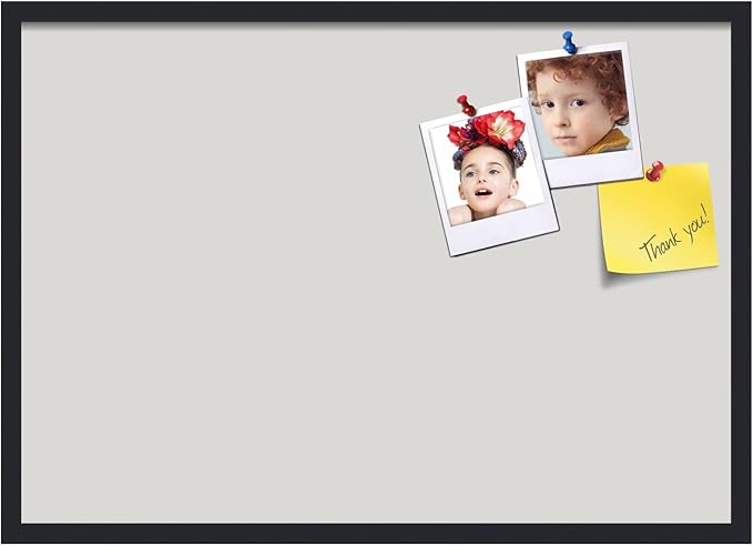 PinPix 34x24 Inch Cork Bulletin Board. This Decorative Framed Pin Board Comes with Light Stone Design and a Satin Black Frame. Ideal for Home Office Decor or Message Board (PinPix-1809)