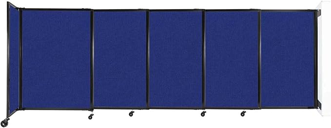 Wall-Mounted Sliding StraightWall Room Divider | Adjustable Widths | Locking Wheels | Room Separator | Up to 11'3" Wide x 4' Tall Royal Blue Fabric Panels