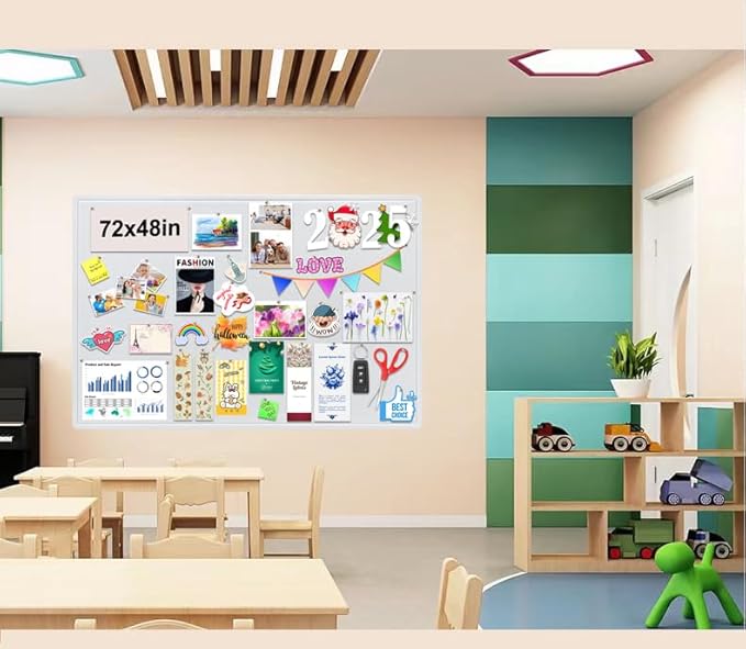 Large Bulletin Board, Foldable 72x48 Inches Cork Board Alternative, Large Felt Board Decorative Pin Board for Wall, Foldable Photo Board Self-Adhesive Vision Board with 36 Pushpins White