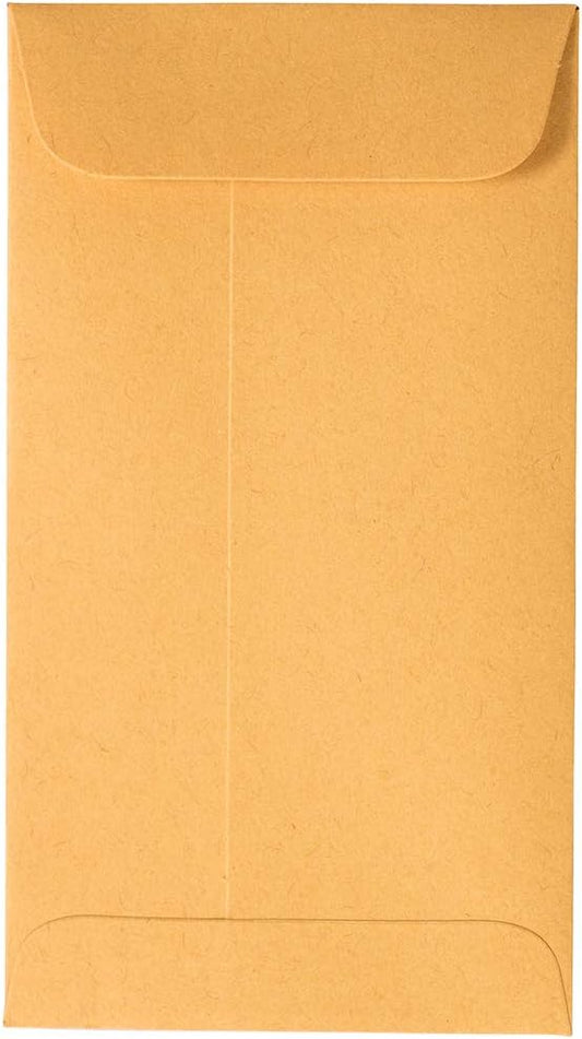JAM PAPER #6 Coin Business Envelopes with Peel and Seal Closure - 3 3/8 x 6 - Brown Kraft Manila - Bulk 500/Carton