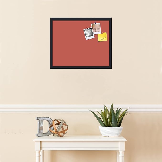 PinPix 21x17 Inch Cork Bulletin Board. This Decorative Framed Pin Board Comes with Crimson Pastel Design and a Satin Black Frame. Ideal for Home Office Decor or Message Board (PinPix-1807)