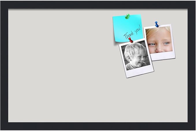 PinPix 22x14 Inch Cork Bulletin Board. This Decorative Framed Pin Board Comes with Light Stone Design and a Satin Black Frame. Ideal for Home Office Decor or Message Board (PinPix-1809)