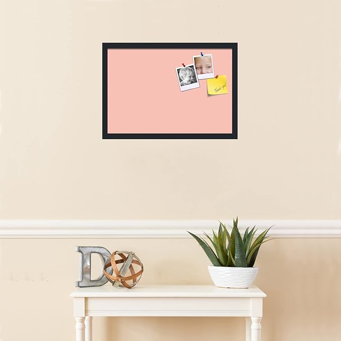 PinPix 22x15 Inch Cork Bulletin Board. This Decorative Framed Pin Board Comes with Pink Pastel Design and a Satin Black Frame. Ideal for Home Office Decor or Message Board (PinPix-1813)
