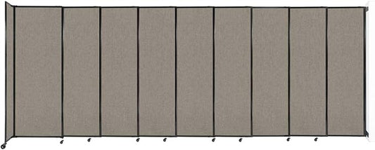 Wall-Mounted Sliding StraightWall Room Divider | Adjustable Widths | Locking Wheels | Room Separator | Up to 19'9" Wide x 7'6" Tall Warm Pebble Fabric Panels