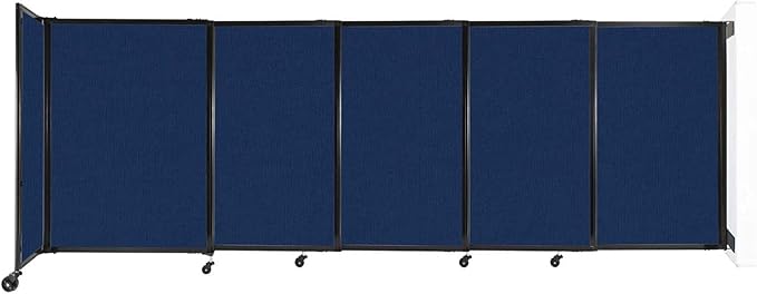 Wall-Mounted Sliding StraightWall Room Divider | Adjustable Widths | Locking Wheels | Room Separator | Up to 11'3" Wide x 4' Tall Navy Blue Fabric Panels
