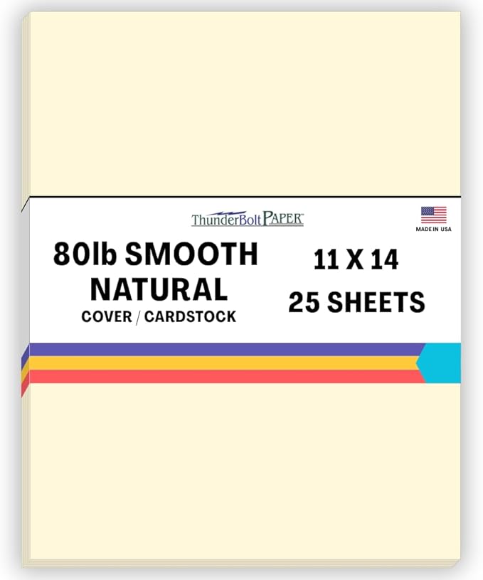 25 Natural Smooth Card Stock Sheets Paper - 11" X 14" (11X14 Inches) Scrapbook|Picture-Frame Size - 80# (80 lb/Pound) Cover Weight - Quality Paper - Smooth Finish