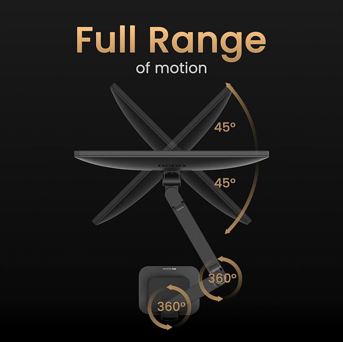 BenQ BSH01 Ergo Monitor Arm -Gas Spring Monitor Stand for Up to 45'' & 44lbs Screens, Heavy Duty, Quick Installation, No Sagging, Top Clamp and Grommet Base, Reinforcement Plate, VESA 75x75 &100x100mm