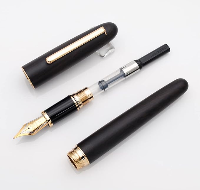JINHAO 9036 Natural Wood Fountain Pen Handmade Ink Pen (Fine Nib 0.5mm, Ebony Wood)