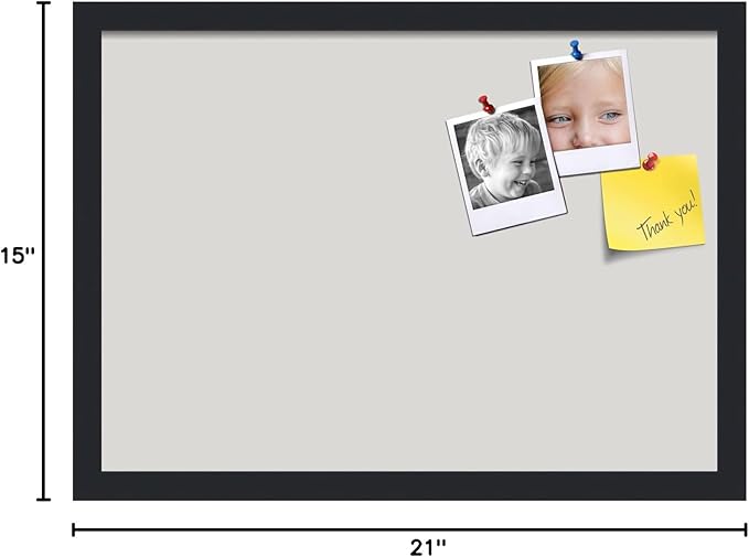 PinPix 21x15 Inch Cork Bulletin Board. This Decorative Framed Pin Board Comes with Light Stone Design and a Satin Black Frame. Ideal for Home Office Decor or Message Board (PinPix-1809)