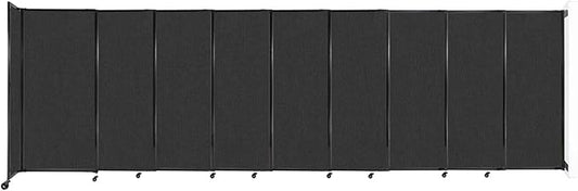 Wall-Mounted Sliding StraightWall Room Divider | Adjustable Widths | Locking Wheels | Room Separator | Up to 19'9" Wide x 6' Tall Black Fabric Panels